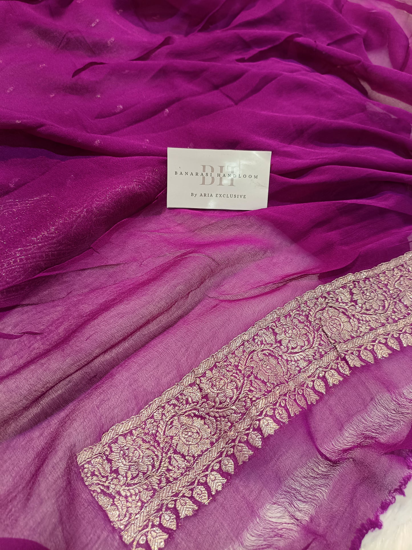 Pure Handloom Khaddi Chiffon Silver Zari Banarasi Saree