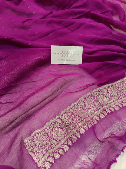 Pure Handloom Khaddi Chiffon Silver Zari Banarasi Saree