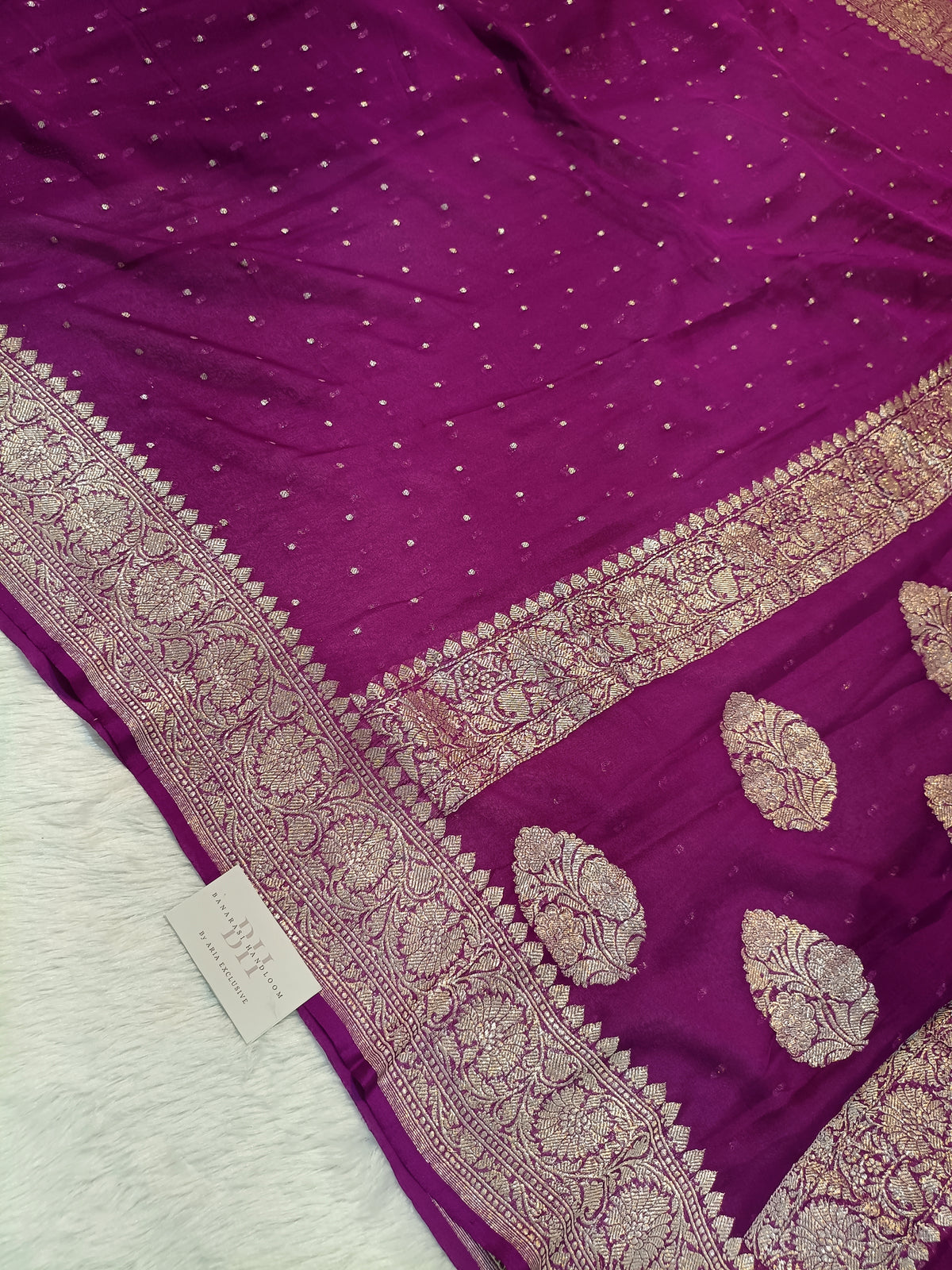 Pure Handloom Khaddi Chiffon Silver Zari Banarasi Saree