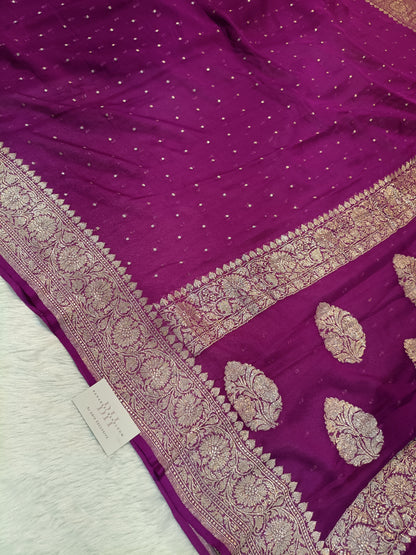 Pure Handloom Khaddi Chiffon Silver Zari Banarasi Saree