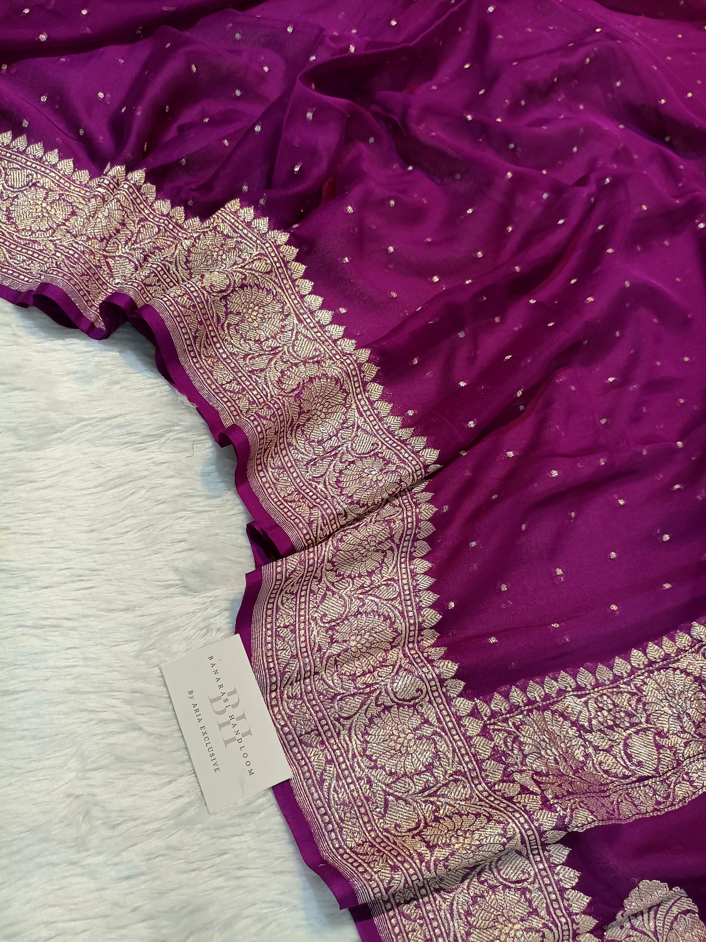 Pure Handloom Khaddi Chiffon Silver Zari Banarasi Saree