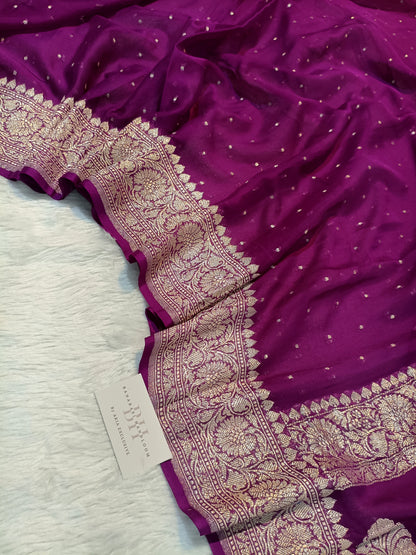 Pure Handloom Khaddi Chiffon Silver Zari Banarasi Saree