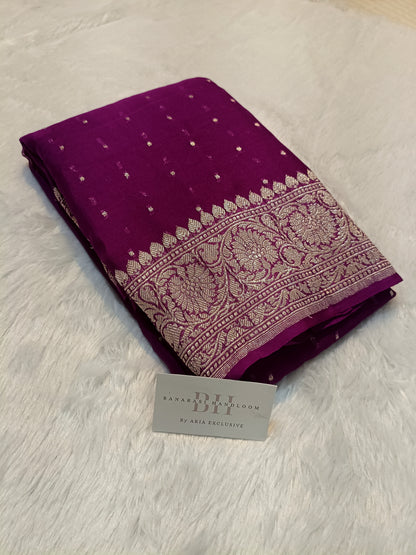 Pure Handloom Khaddi Chiffon Silver Zari Banarasi Saree