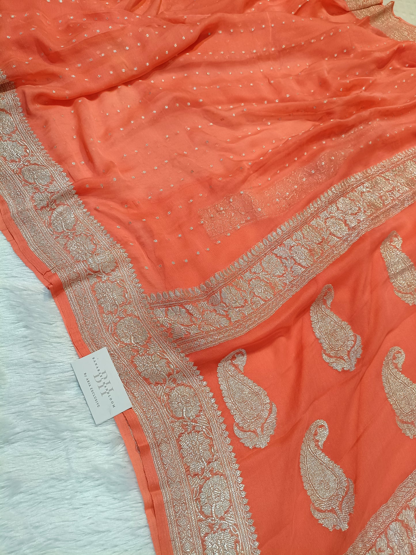Pure Handloom Khaddi Chiffon Silver Zari Banarasi Saree