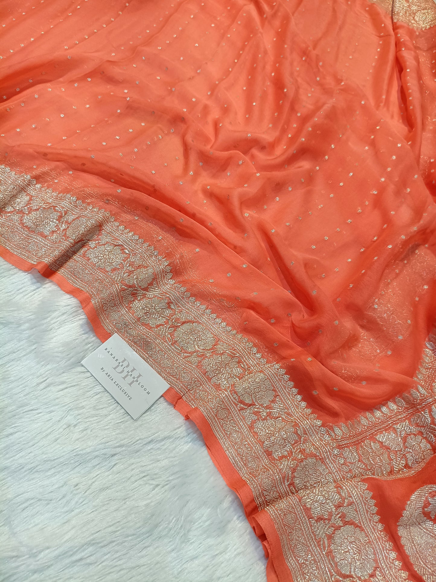 Pure Handloom Khaddi Chiffon Silver Zari Banarasi Saree