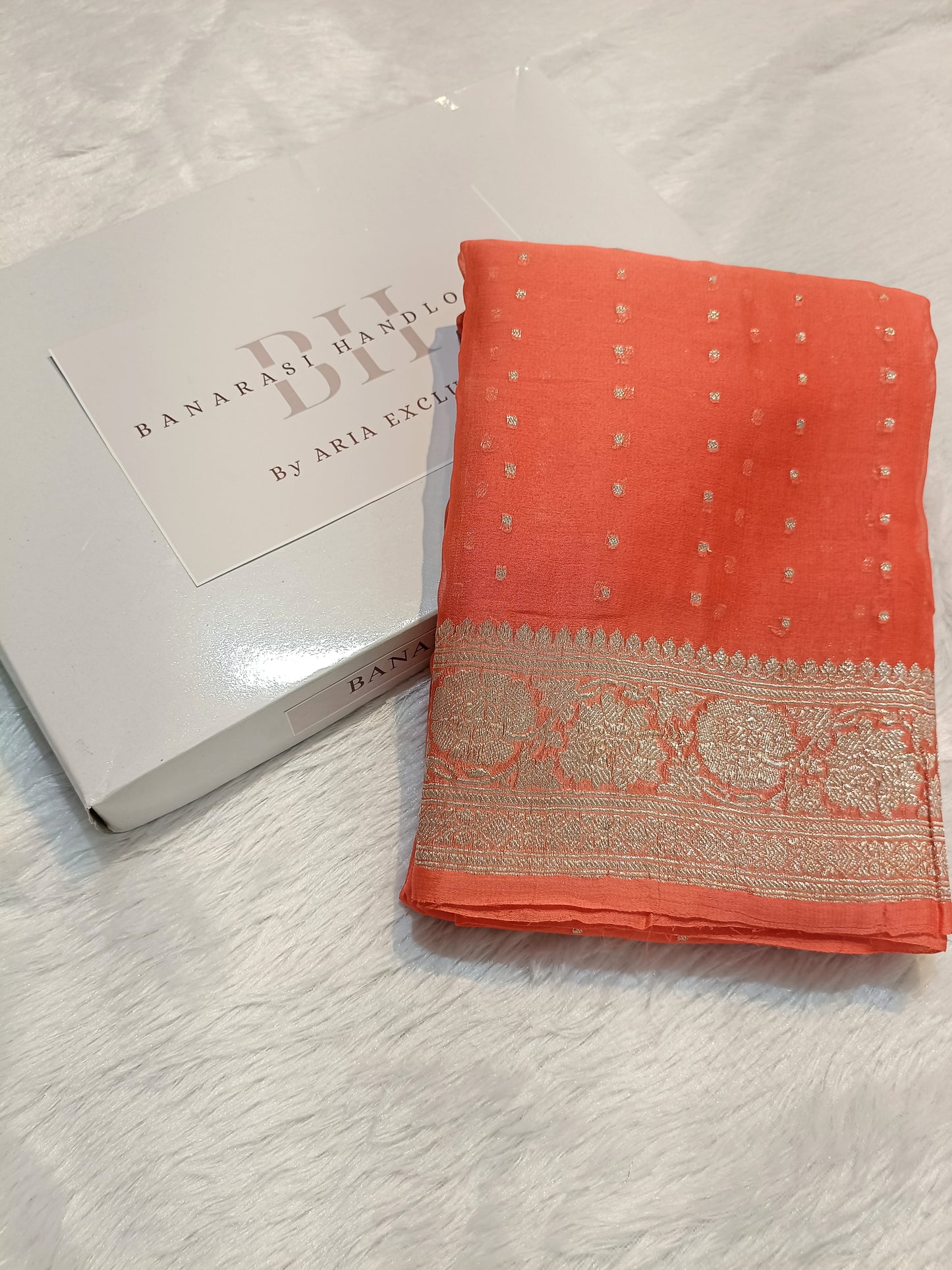 Pure Handloom Khaddi Chiffon Silver Zari Banarasi Saree