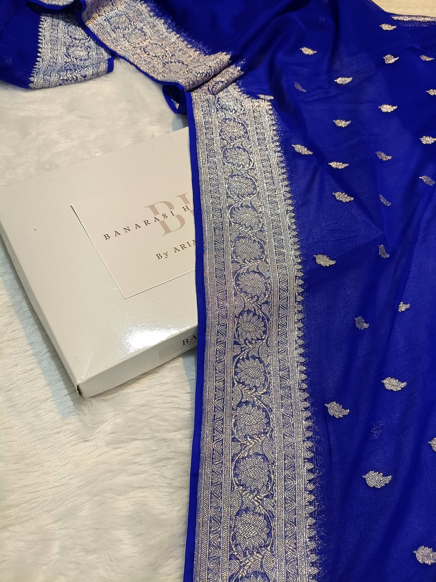 Pure Handloom Khaddi Chiffon Silver Zari Banarasi Saree