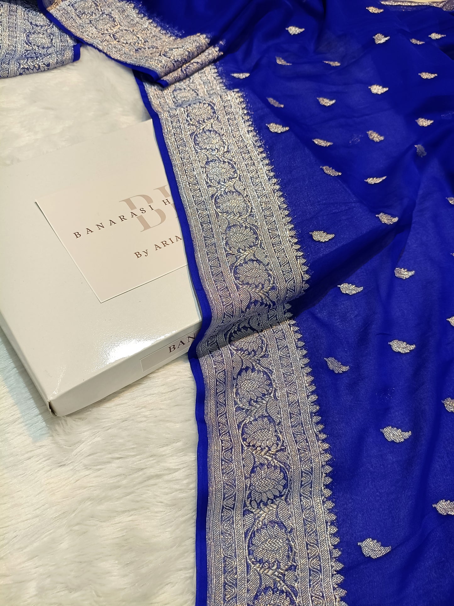 Pure Handloom Khaddi Chiffon Silver Zari Banarasi Saree