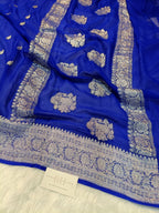 Pure Handloom Khaddi Chiffon Silver Zari Banarasi Saree