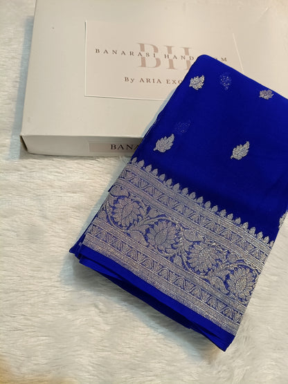 Pure Handloom Khaddi Chiffon Silver Zari Banarasi Saree