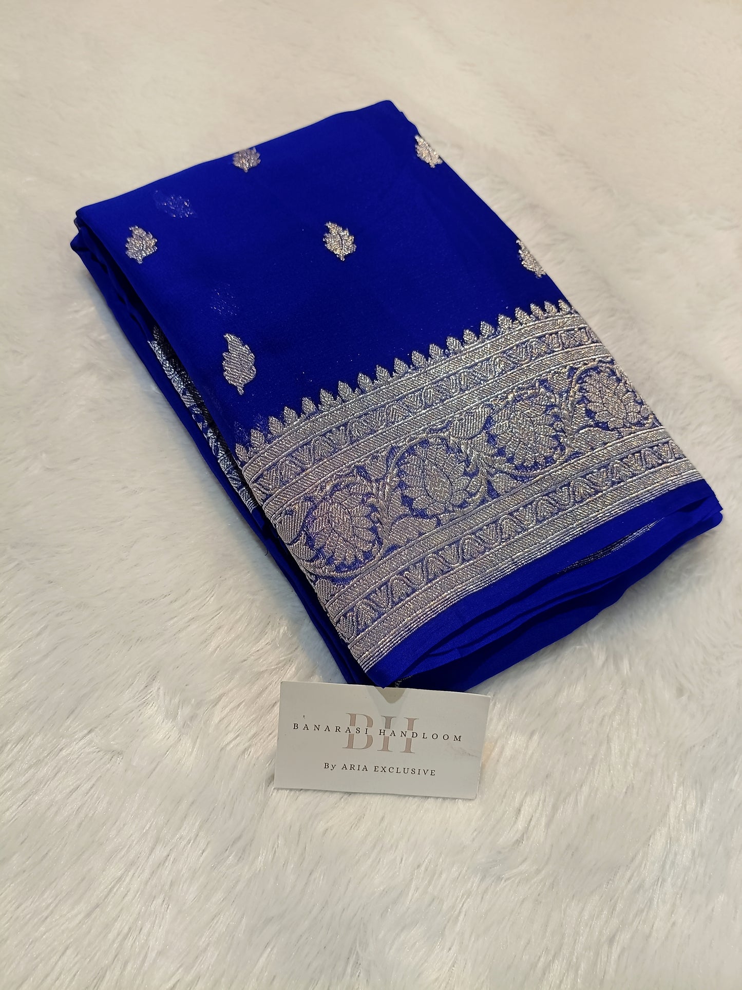 Pure Handloom Khaddi Chiffon Silver Zari Banarasi Saree