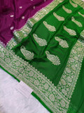 Pure Handloom Khaddi Chiffon Silver Zari Contrast Banarasi Saree