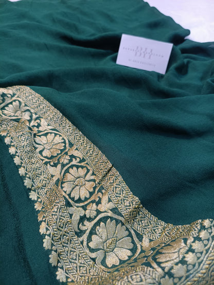 Pure Handloom Khaddi Chiffon Banarasi Saree with Floral Jangla