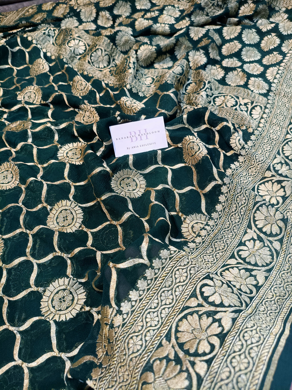 Pure Handloom Khaddi Chiffon Banarasi Saree with Floral Jangla