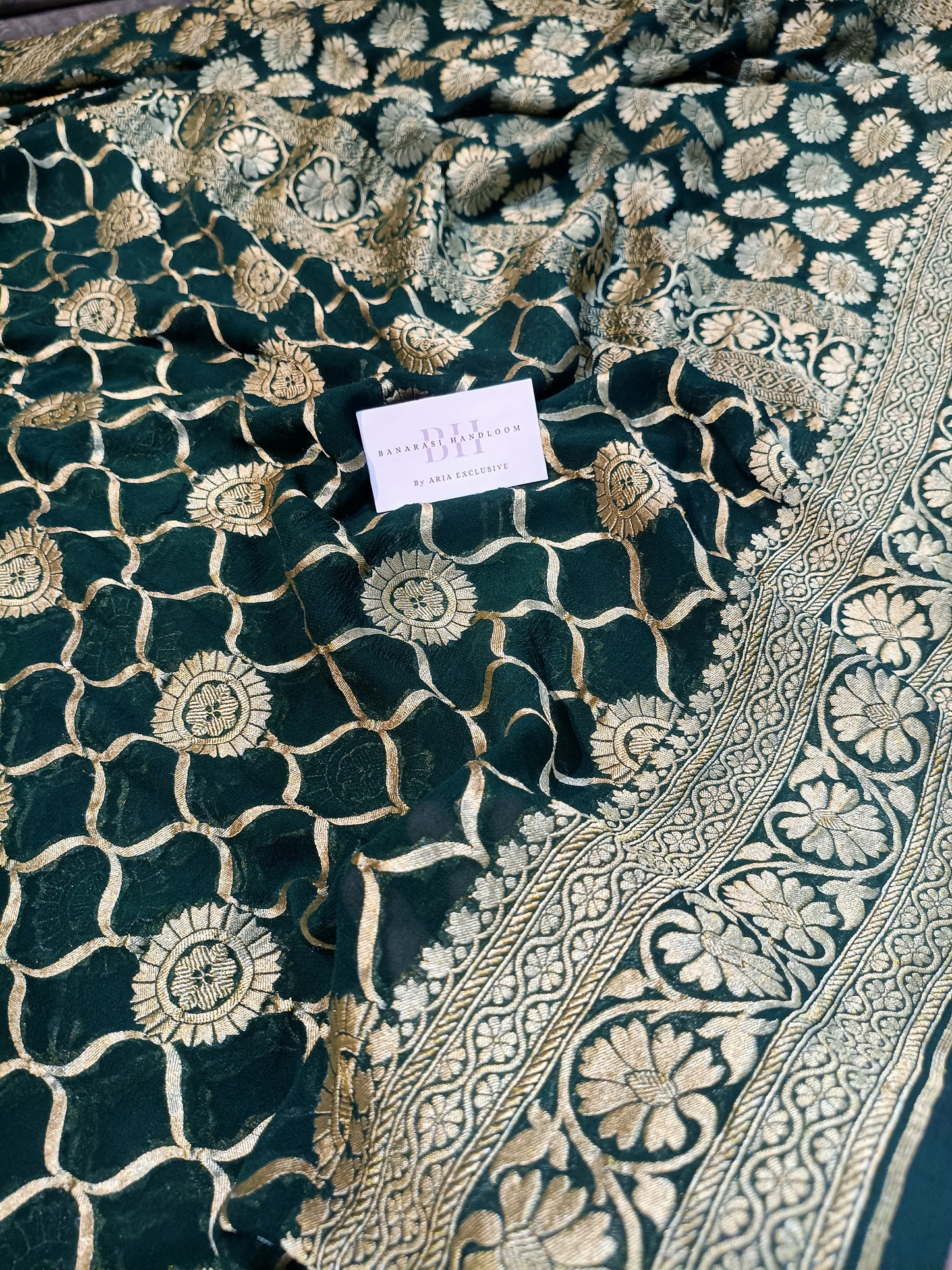 Pure Handloom Khaddi Chiffon Banarasi Saree with Floral Jangla