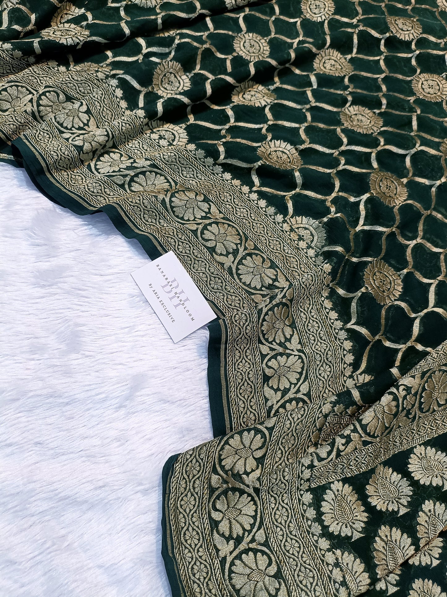 Pure Handloom Khaddi Chiffon Banarasi Saree with Floral Jangla