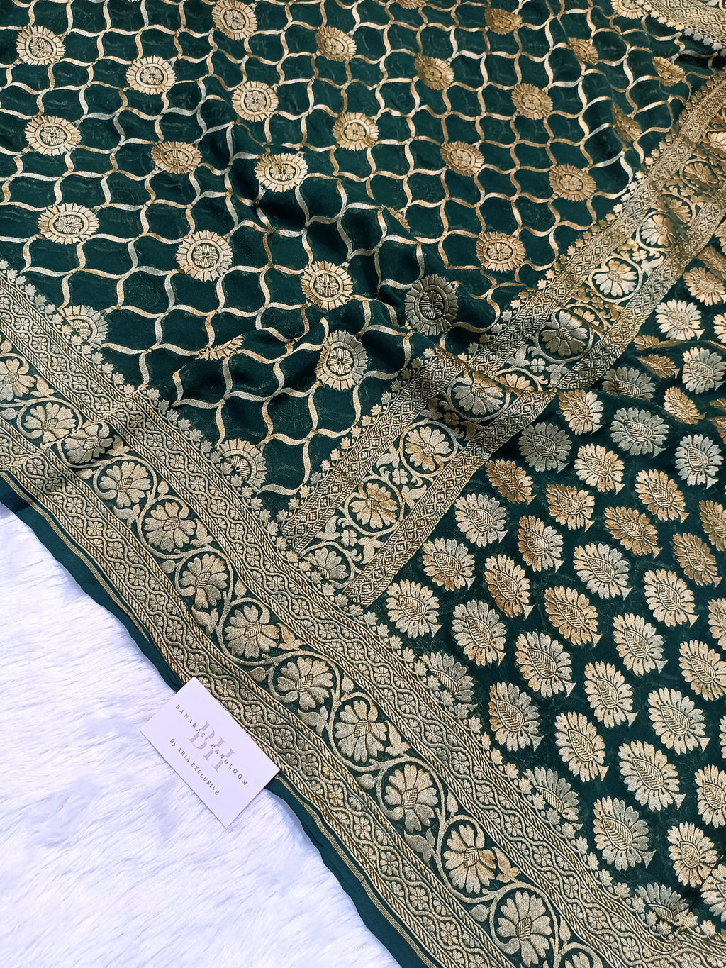 Pure Handloom Khaddi Chiffon Banarasi Saree with Floral Jangla