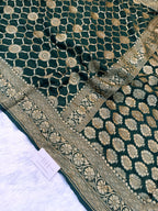 Pure Handloom Khaddi Chiffon Banarasi Saree with Floral Jangla
