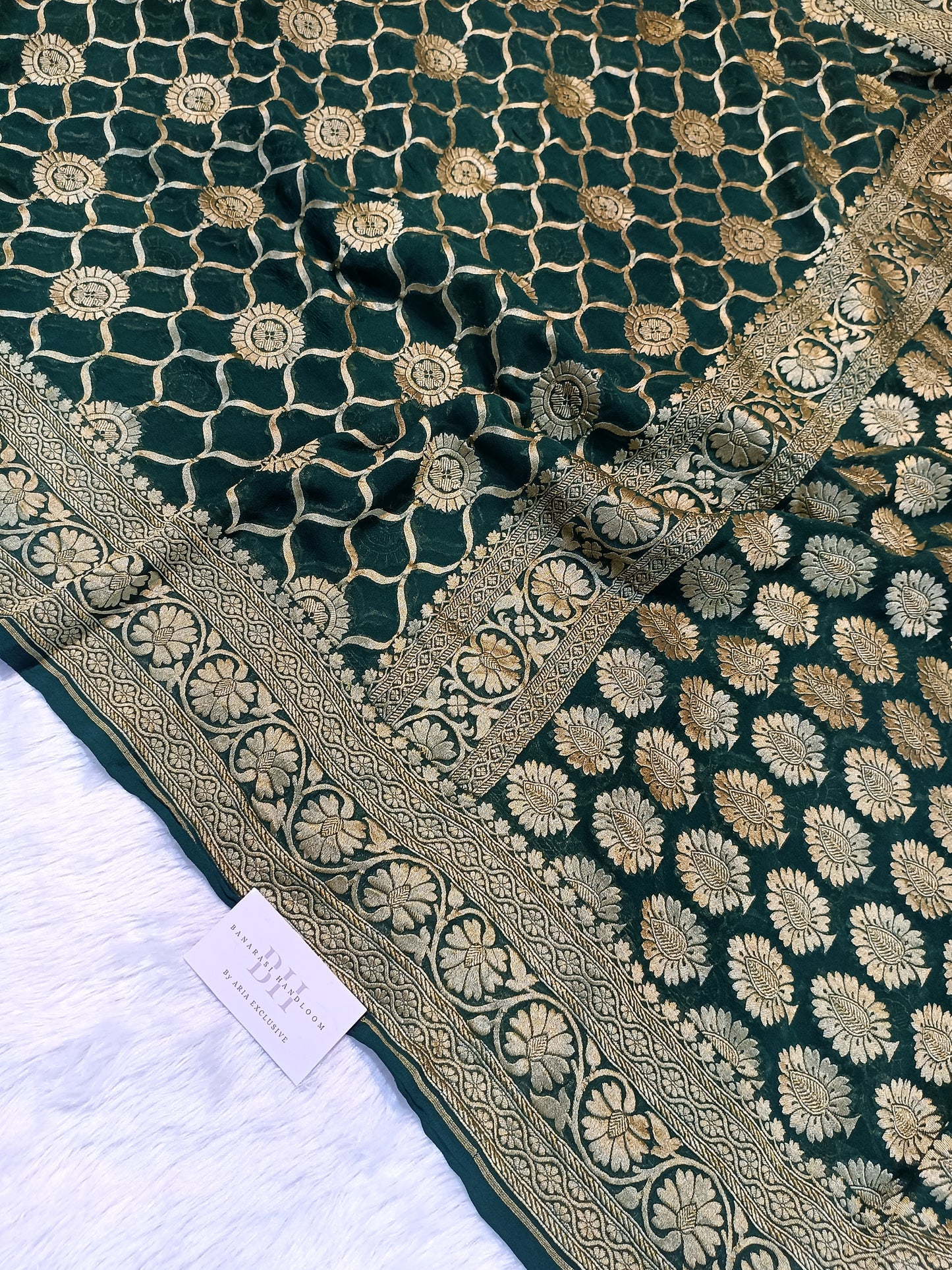 Pure Handloom Khaddi Chiffon Banarasi Saree with Floral Jangla
