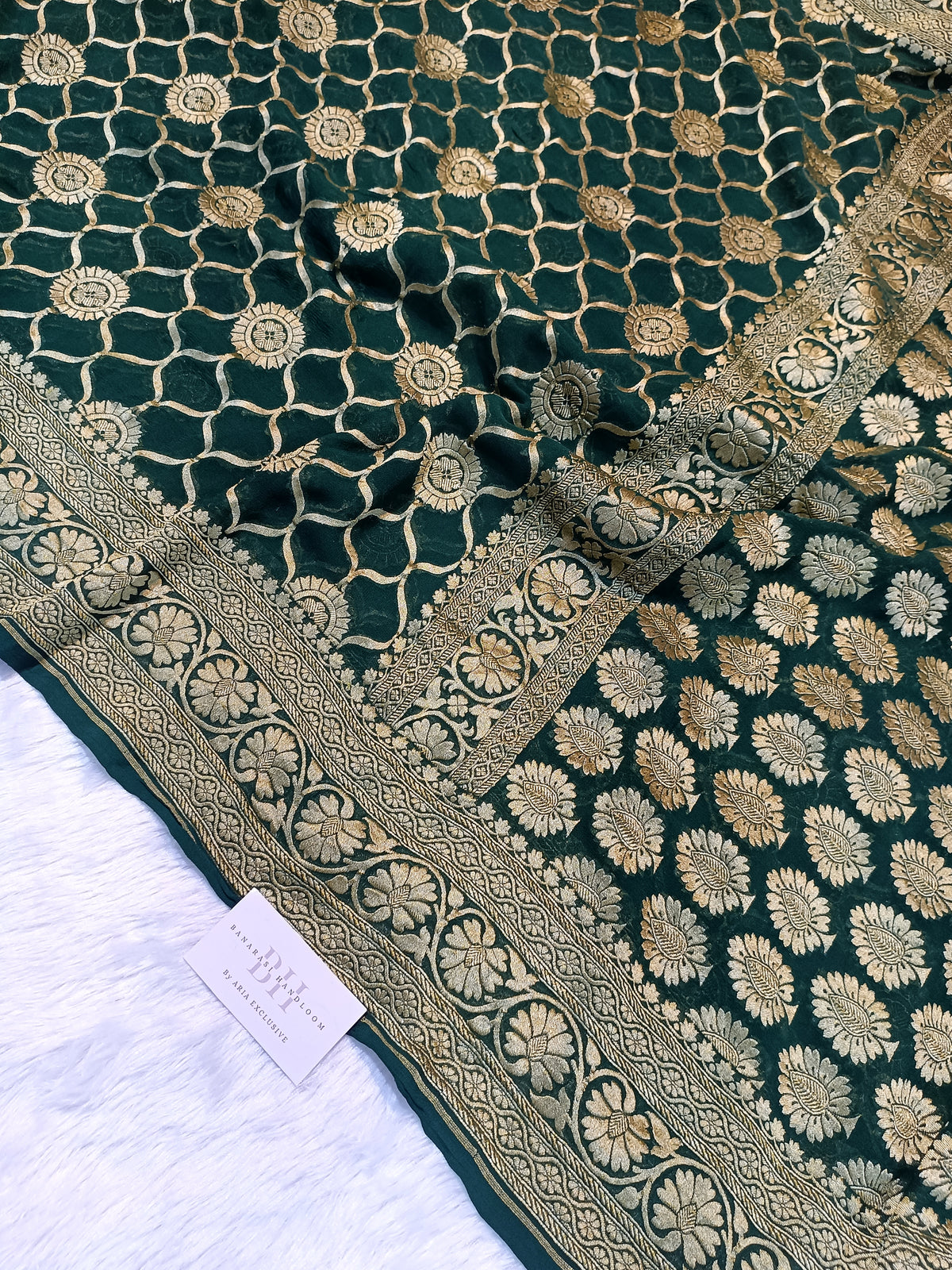 Pure Handloom Khaddi Chiffon Banarasi Saree with Floral Jangla