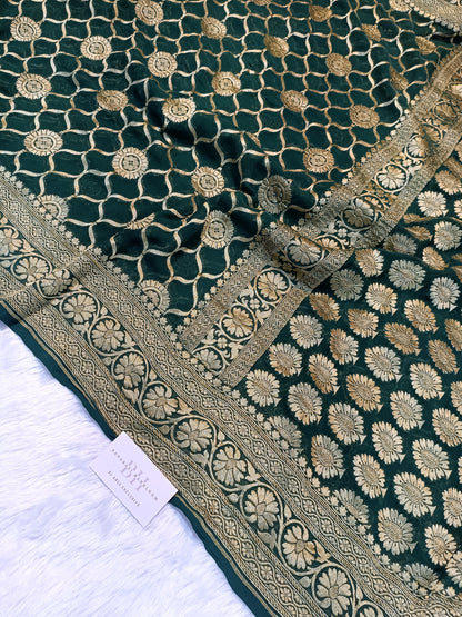 Pure Handloom Khaddi Chiffon Banarasi Saree with Floral Jangla