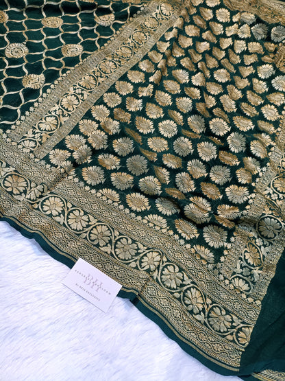 Pure Handloom Khaddi Chiffon Banarasi Saree with Floral Jangla