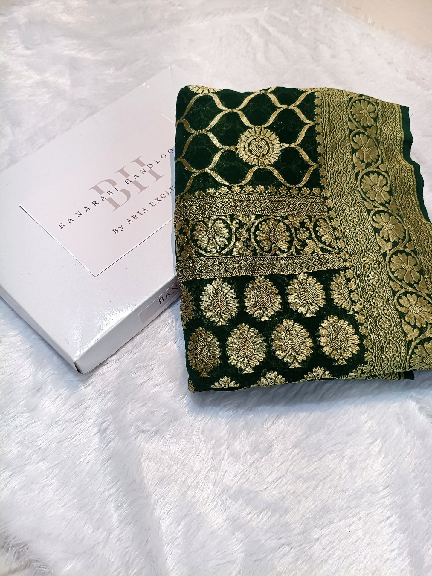 Pure Handloom Khaddi Chiffon Banarasi Saree with Floral Jangla