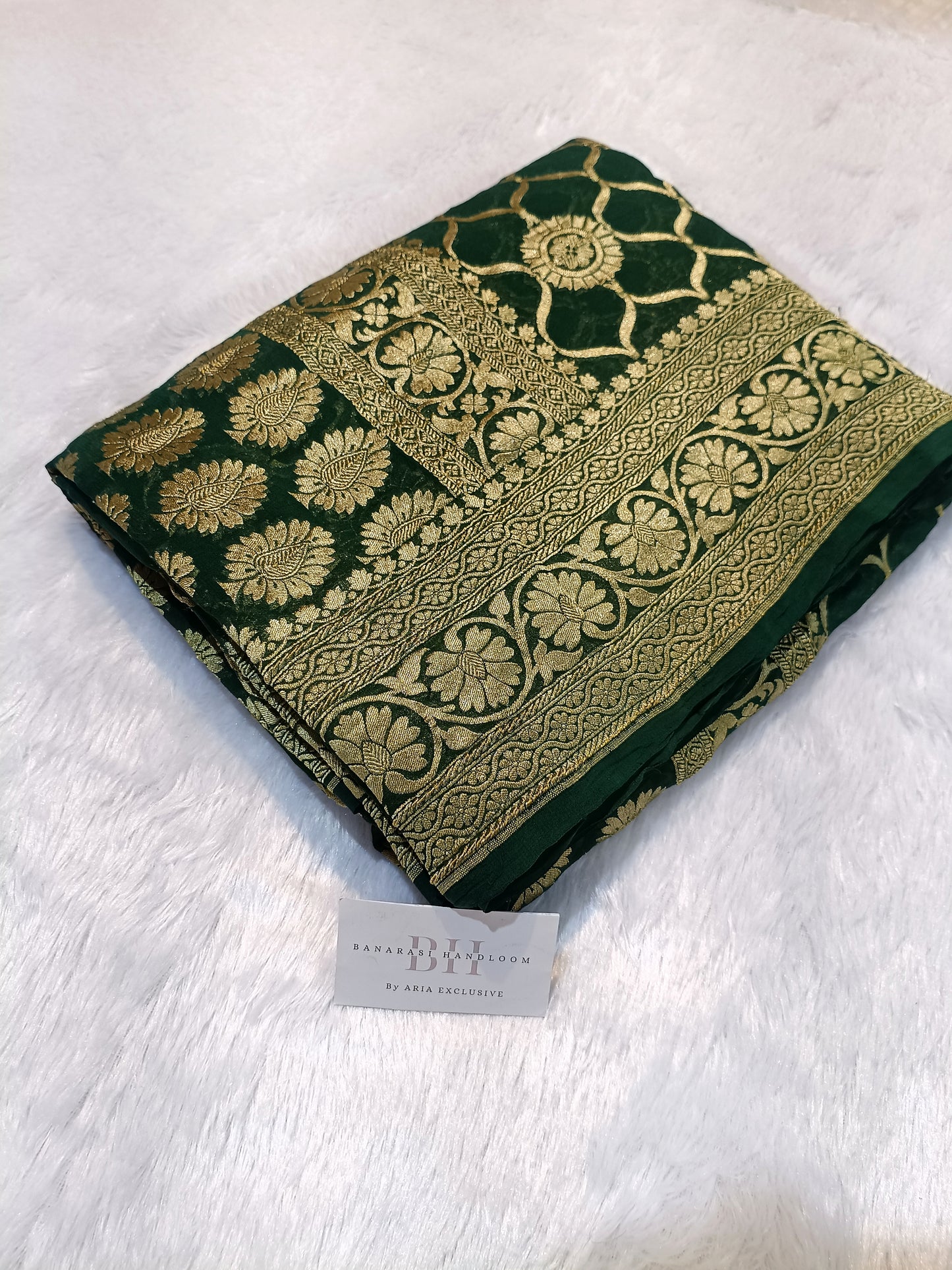 Pure Handloom Khaddi Chiffon Banarasi Saree with Floral Jangla