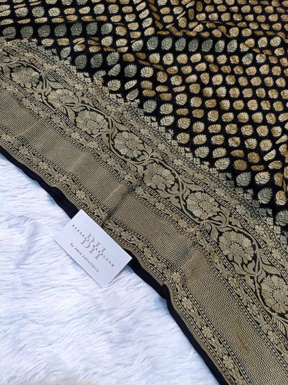 Pure Handloom Khaddi Chiffon Banarasi Saree with Floral Booti and Jangla Pallu