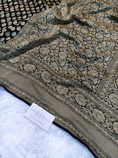 Pure Handloom Khaddi Chiffon Banarasi Saree with Floral Booti and Jangla Pallu
