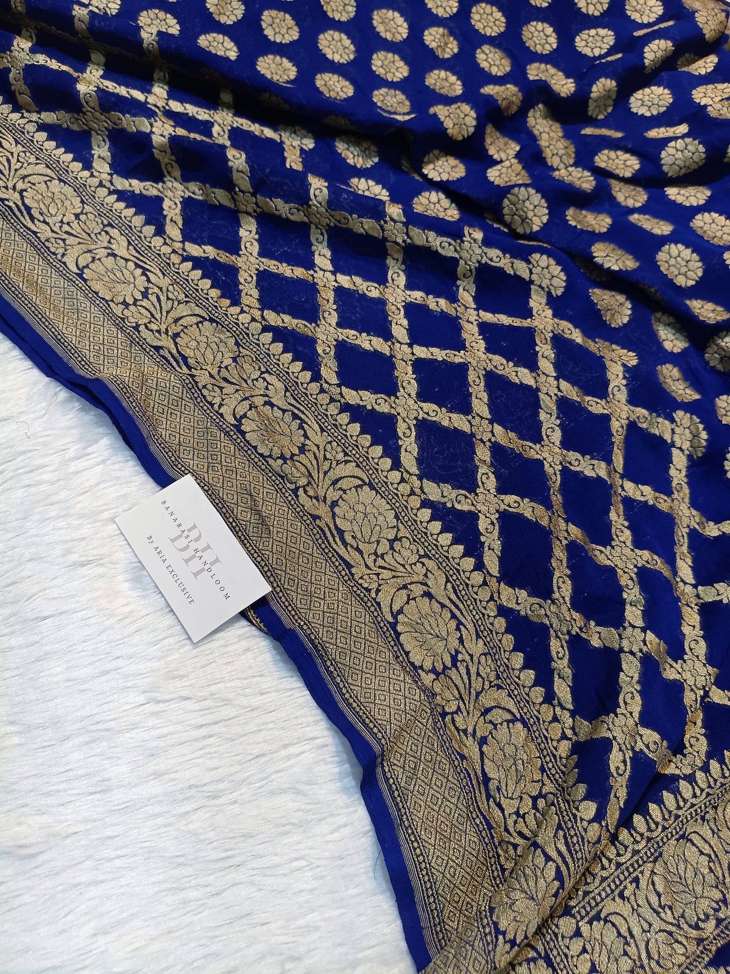 Pure Handloom Khaddi Chiffon Banarasi Saree with Floral Booti and Jaal Design