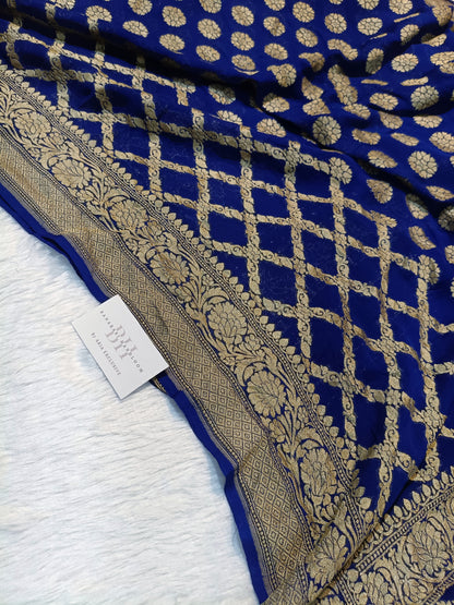 Pure Handloom Khaddi Chiffon Banarasi Saree with Floral Booti and Jaal Design