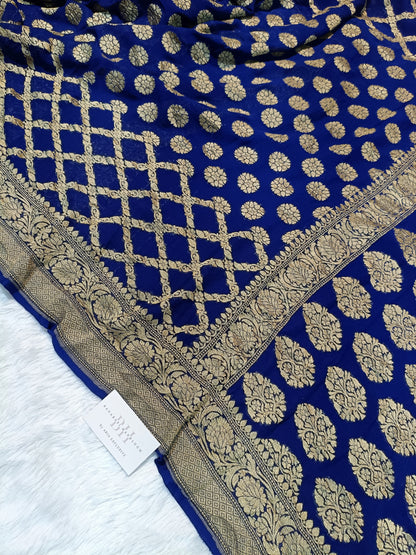 Pure Handloom Khaddi Chiffon Banarasi Saree with Floral Booti and Jaal Design