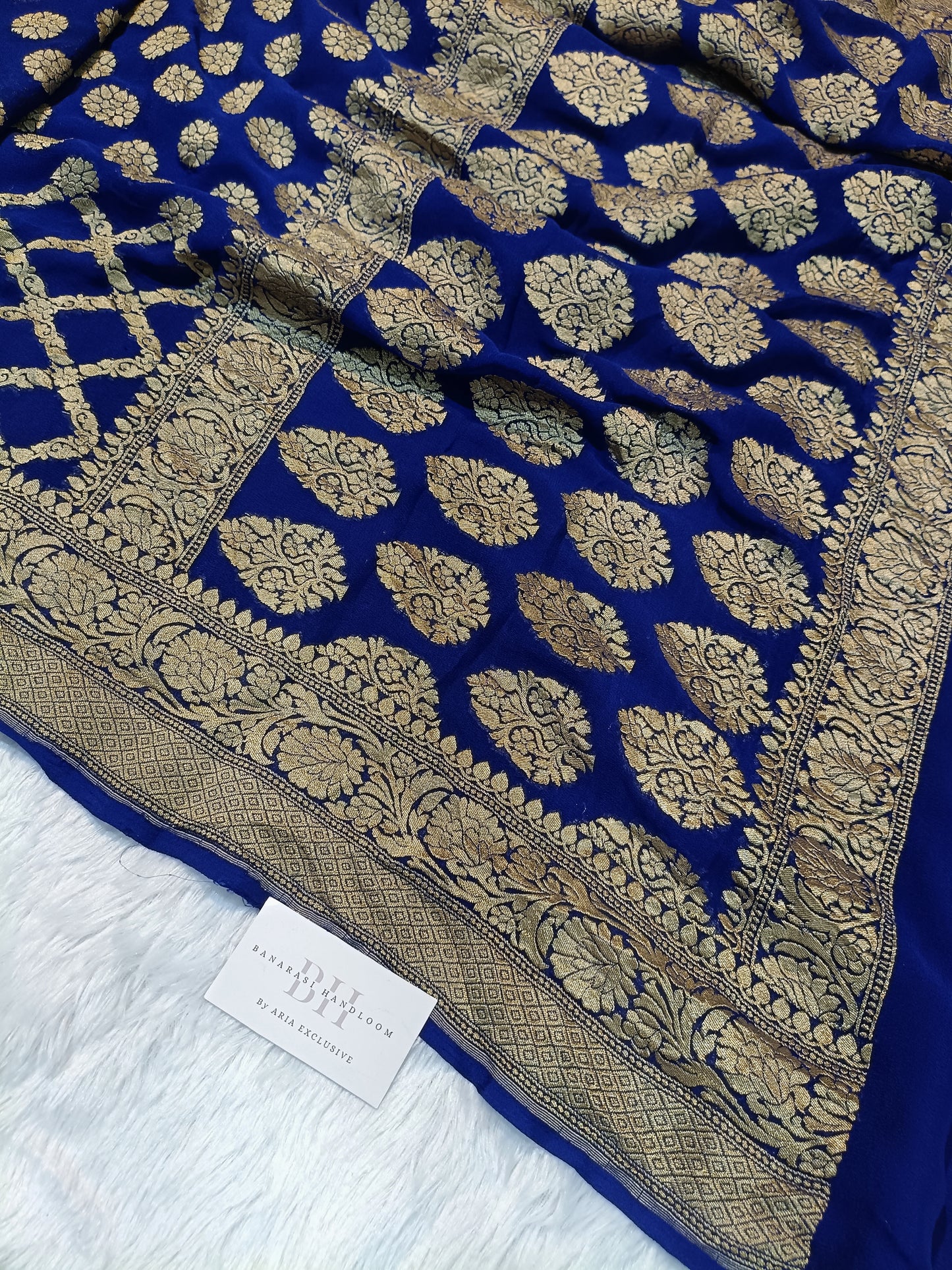 Pure Handloom Khaddi Chiffon Banarasi Saree with Floral Booti and Jaal Design