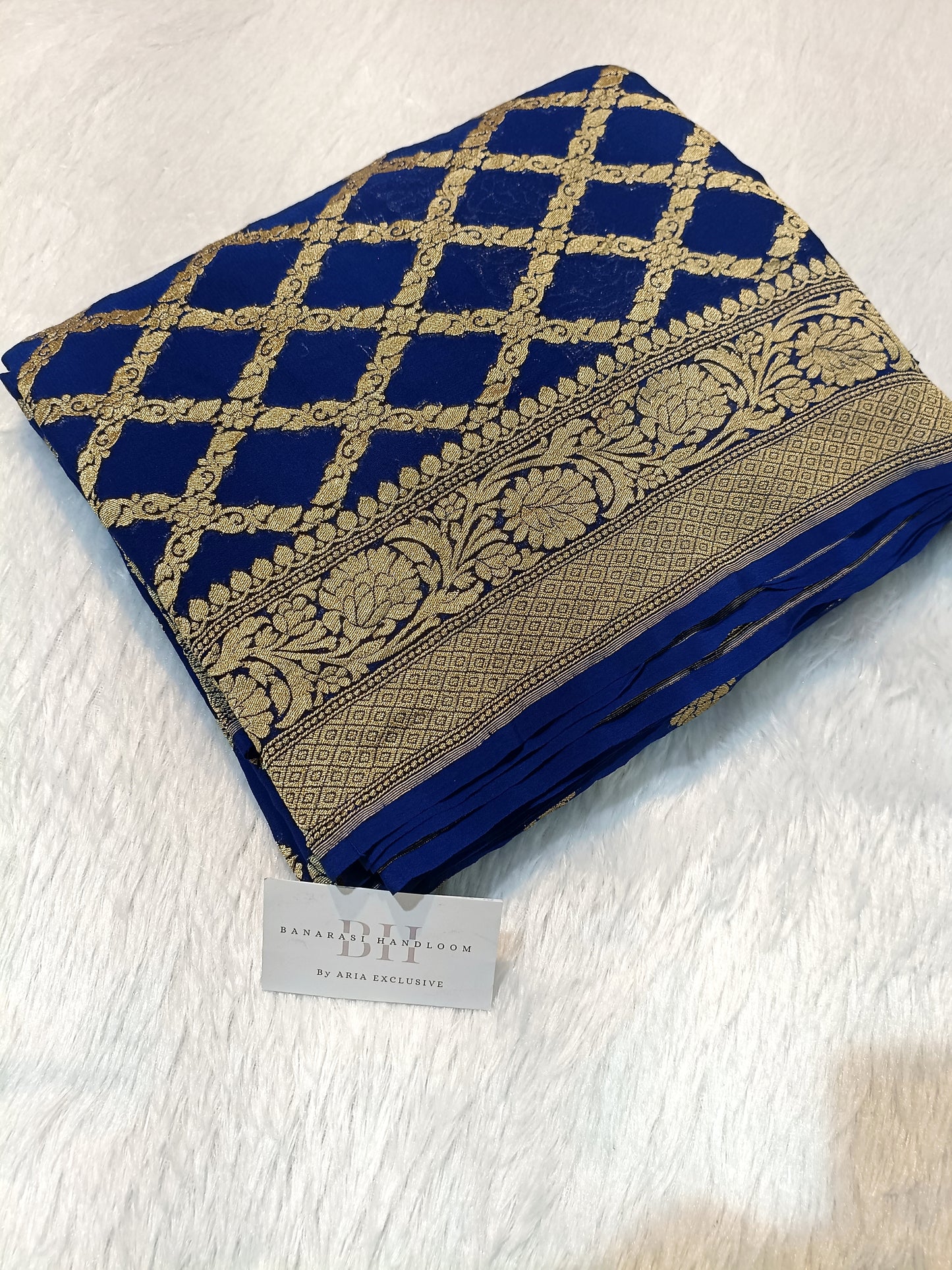 Pure Handloom Khaddi Chiffon Banarasi Saree with Floral Booti and Jaal Design