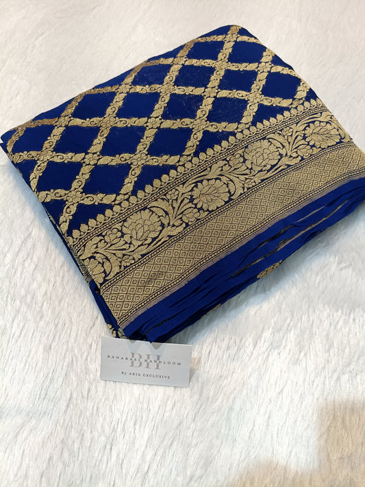 Pure Handloom Khaddi Chiffon Banarasi Saree with Floral Booti and Jaal Design