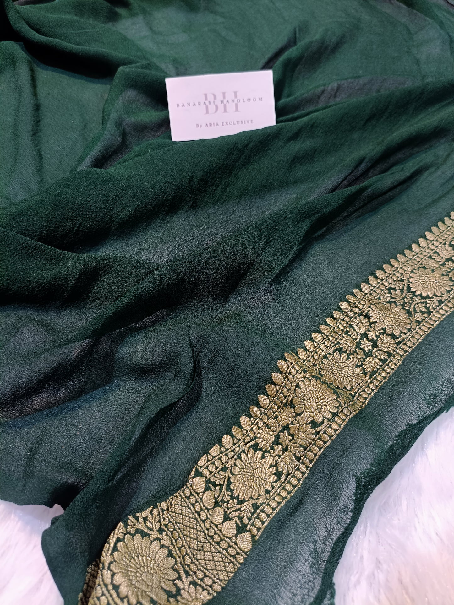 Pure Handloom Khaddi Chiffon Banarasi Saree with Small Booti and Jangla Pallu