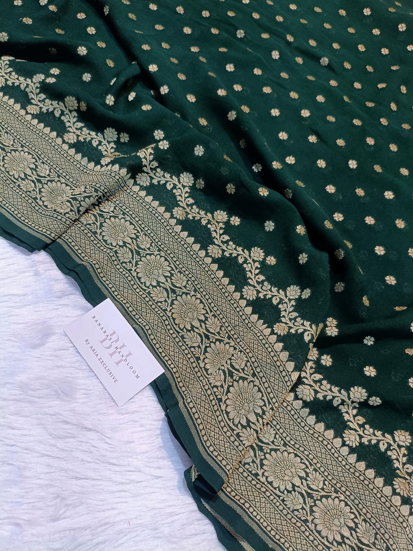 Pure Handloom Khaddi Chiffon Banarasi Saree with Small Booti and Jangla Pallu