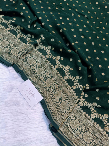 Pure Handloom Khaddi Chiffon Banarasi Saree with Small Booti and Jangla Pallu