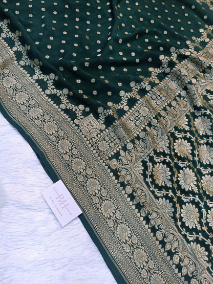 Pure Handloom Khaddi Chiffon Banarasi Saree with Small Booti and Jangla Pallu