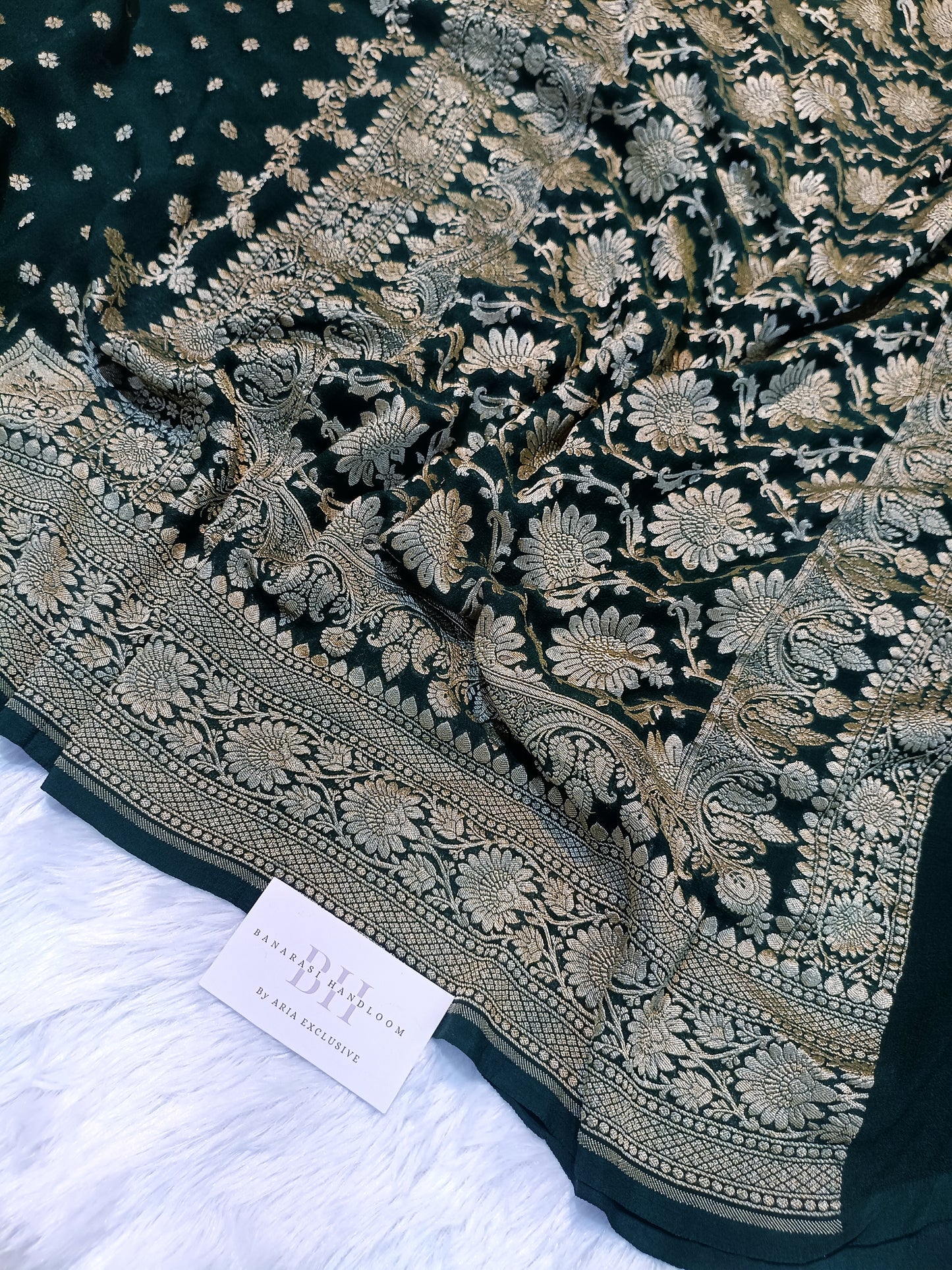 Pure Handloom Khaddi Chiffon Banarasi Saree with Small Booti and Jangla Pallu