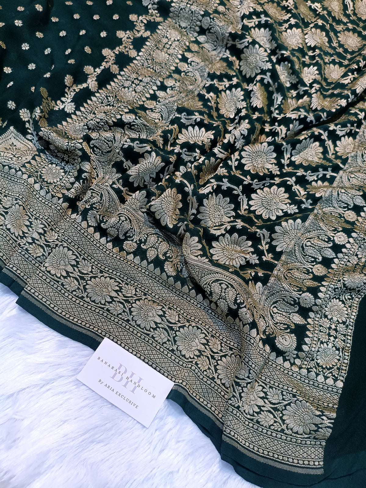 Pure Handloom Khaddi Chiffon Banarasi Saree with Small Booti and Jangla Pallu
