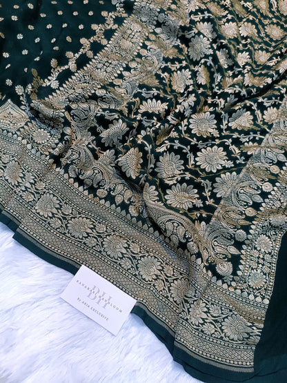 Pure Handloom Khaddi Chiffon Banarasi Saree with Small Booti and Jangla Pallu