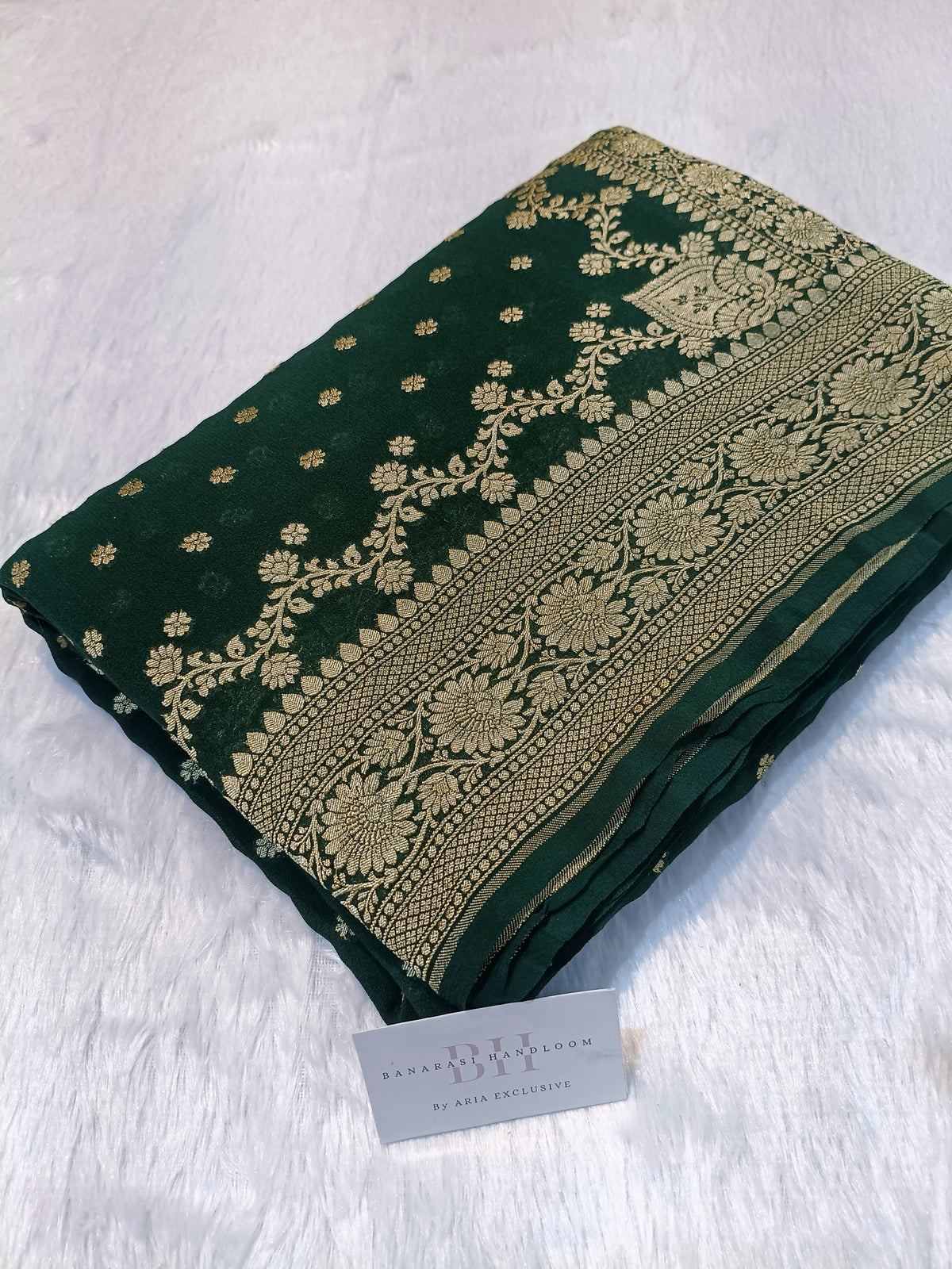 Pure Handloom Khaddi Chiffon Banarasi Saree with Small Booti and Jangla Pallu