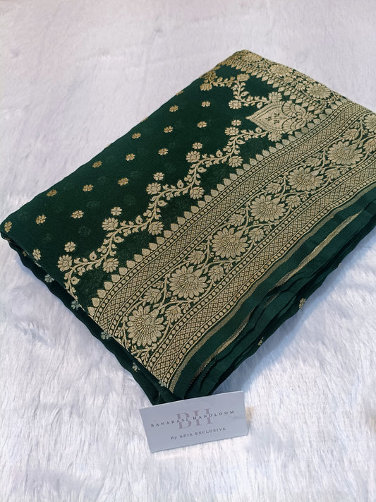Pure Handloom Khaddi Chiffon Banarasi Saree with Small Booti and Jangla Pallu