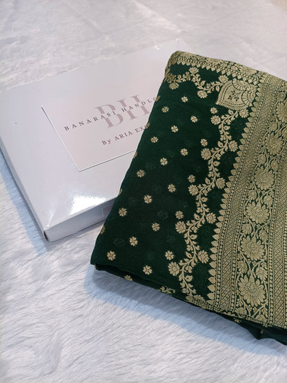 Pure Handloom Khaddi Chiffon Banarasi Saree with Small Booti and Jangla Pallu