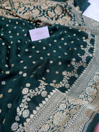 Pure Handloom Khaddi Chiffon Banarasi Saree with Small Booti and Jangla Pallu