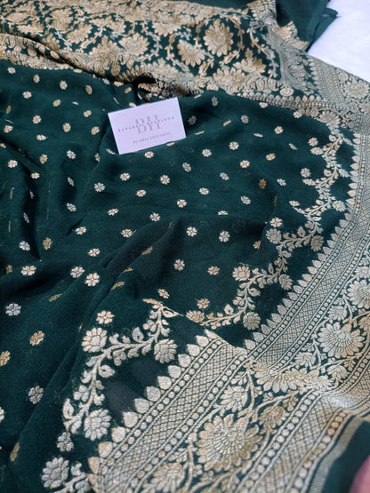 Pure Handloom Khaddi Chiffon Banarasi Saree with Small Booti and Jangla Pallu