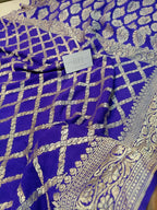 Pure Handloom Khaddi Chiffon Banarasi Saree with Jangla Woven Design