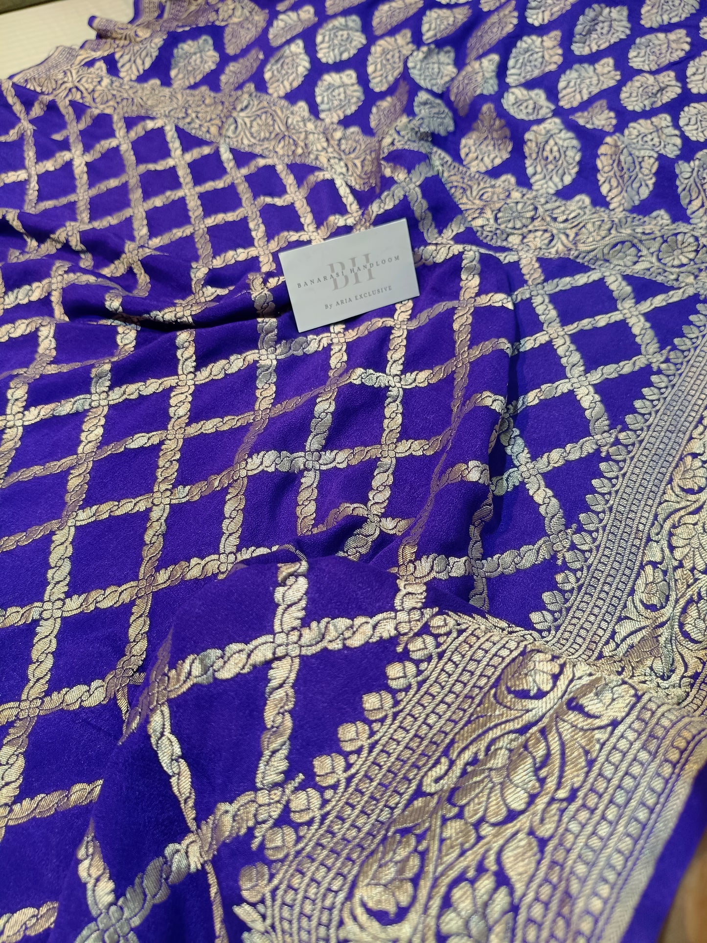 Pure Handloom Khaddi Chiffon Banarasi Saree with Jangla Woven Design